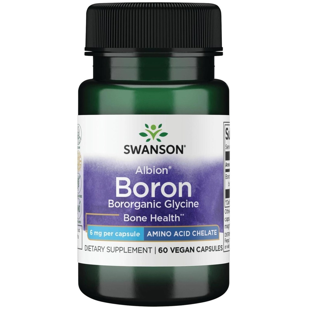 Swanson Boron de Albion - Boroganic Glycine Suplemento Apoyo a la Salud Conjunta &amp; Bone Health - High Absorption Formula May Support Global Balance - (60 cápsulas, 6 mg cada uno)