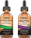 SBR Nutrition D3+K2 and Biotin Bundle Vitamin D3K2 (MK7) Liquid Drops, Peppermint, 1oz ANTE Biotin 5000mcg Liquid Drops, Vanilla 2oz Silencioso para adultos &amp; niños