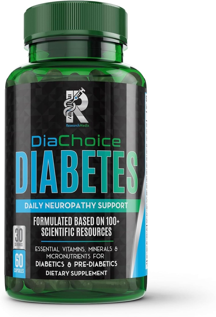 DiaChoice Neuropatía Soporte con Acido Lipoico alfa 600 mg, para Fortificar la función de Nerve Health &amp; Support Healthy Nerve, ALA, Co Q10, Magnesium, Zinc, Vitaminas B12, B9, B6, B3, B2, B1, D, C, E &amp; 5 más