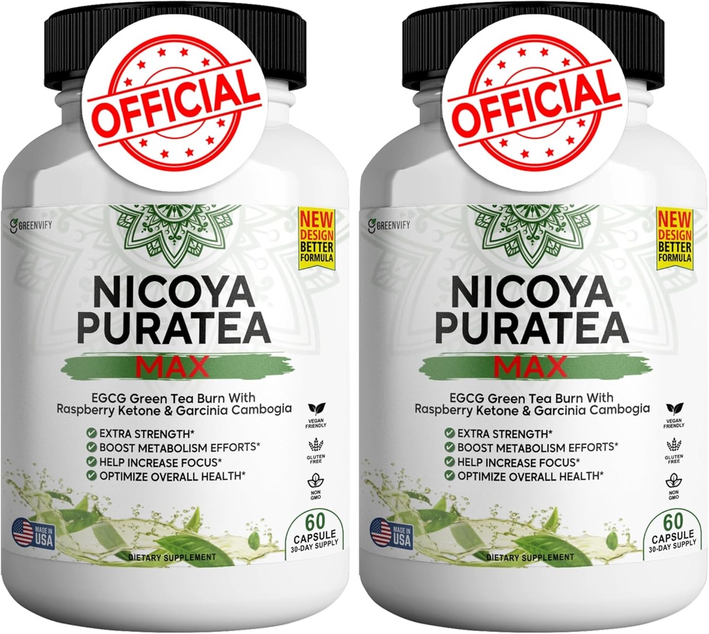Nicoya PuraTea Max Green Tea Extract & Green Coffee Bean for Metabolism Support, Natural Energy Boost, Antioxidant-Rich Supplement – 120 Capsules