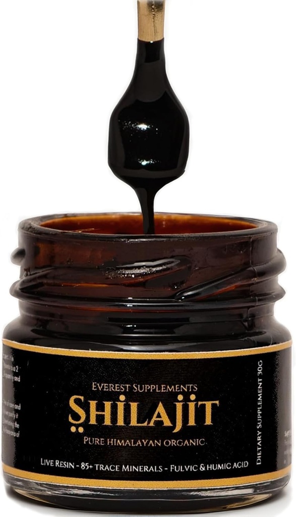 Shilajit Puro Himalayan Orgánica Shilajit Resin - Shilajit para Hombre - Oro Grado 500 mg Potencia máxima - 85 Trace Minerals ' Fulvic and Humic Acid for Energy Immune Support, 30 gramos