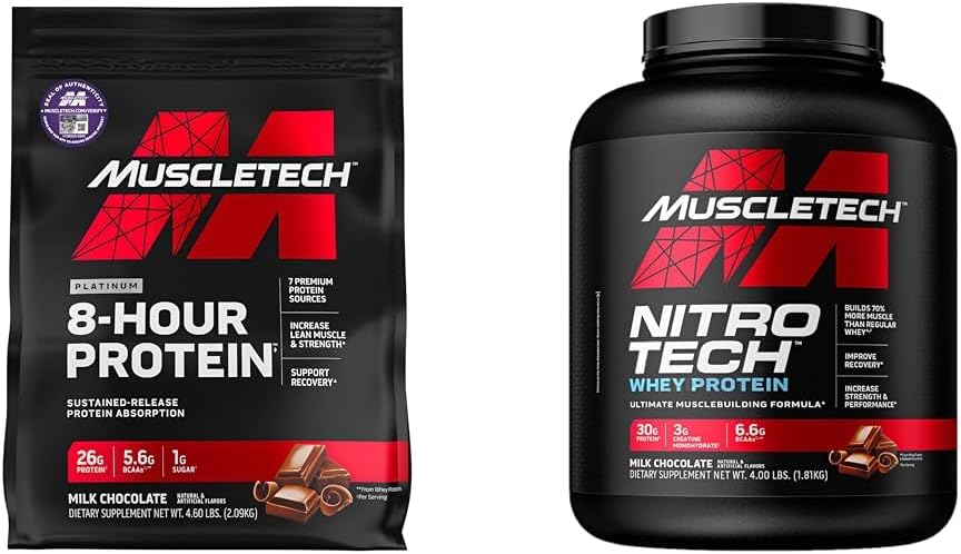 Muscletech Whey Protein Powder Phase8 Protein Powder ¦ Whey & Casein Protein Powder Blend & Whey Protein Powder Nitro-Tech Whey Protein Isolate " Peptides " Milk Chocolate, 4 libras