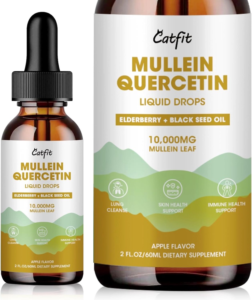 Catfit Lymphatic Drainage Drops for Lungs - Mullein Leaf Extract Liquid Supplement - Lung Cleanse for Smokers - Powerful Mullein Tincture for Immune, Skin and Respiratory Health Support - 1 Fl Oz