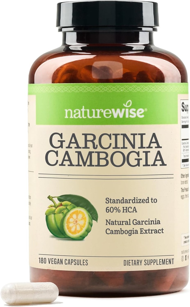 Garcinia Cambogia natural - 60% HCA Concentration Extract, Natural Support for Weight Goals and Energy Levels - Vegan, Non-GMO, Gluten Free - 180 Capsules[2-6 Month Supply]