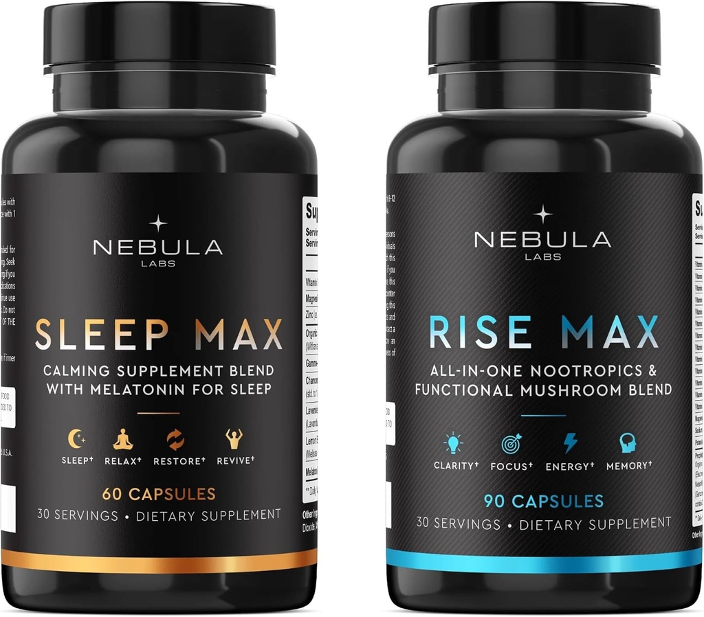Bestseller Sleep MAX &amp; Rise MAX Professional Bundle All-in-One Premium Nootropics & Funal Mushroom Blend &amp; Calming Blend for Sleep