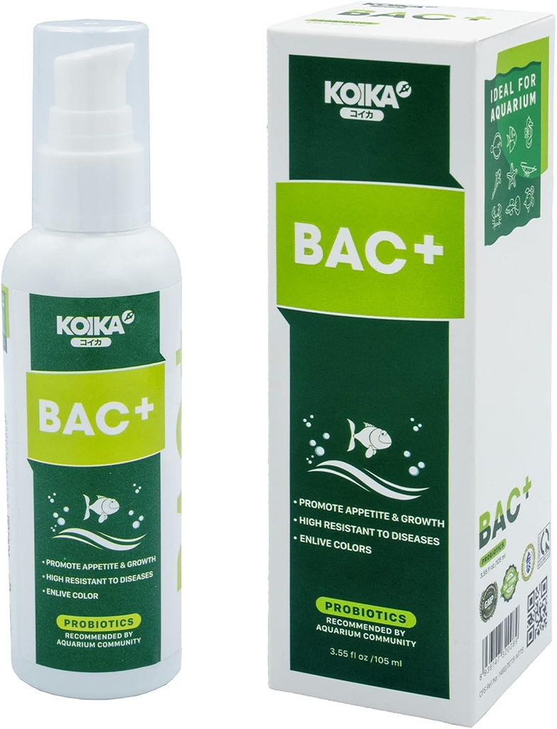 KOIKA BAC+ Probióticos de acuario, Boosting de inmunidad, Resistencia a las enfermedades " Mejorar el sistema digestivo (BAC+,105ml)