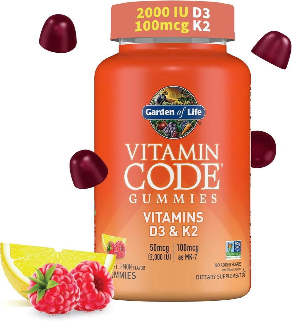 Vitamina D3 + K2 Gummies con prebióticos " Probióticos para la digestión, 2000 UI Vitamina D3 + 100 mcg K2 para la salud ósea &amp; inmunológica para adultos, Código de vitaminas, no GMO, libre de gluten, 45 Raspberry Lemon Gummies