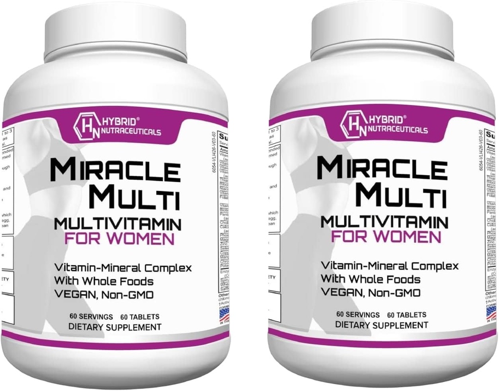 Nutracéutica Híbrida MilagroMulti Mujeres Multivitamínicas con Probióticos, Biotina, Ácido Fólico, Enzimas + Fruta &amp; Hortaliza Blend - Apoyo Inmunitario, Salud del Corazón, Energía: 60 Servimientos (No-GMO) (2)