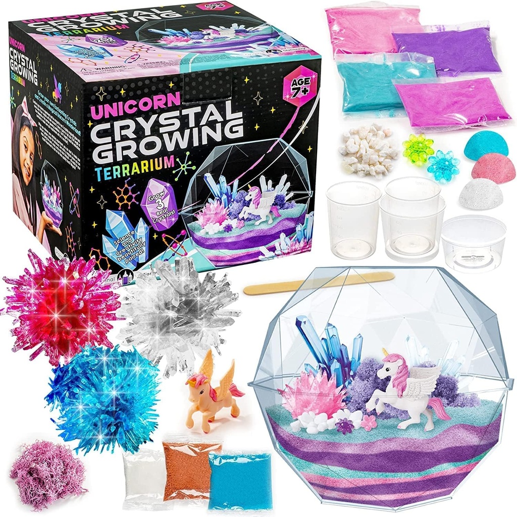 Original Kit de cultivo de cristal - Unicornio Terrarium, 6.3 x 5.8 en, Multicolor - STEM Ciencia " Kits de artesanía para niños Edades 7-12 - Crece su propio jardín de cristal con piedras mágicas " Charms de flores