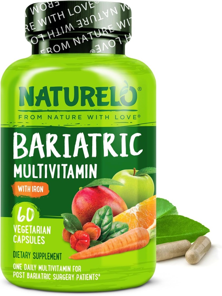NATURELO Bariatric Multivitamin - One Daily with Iron - Suplemento para pacientes de cirugía de derivación gástrica post - nutrición natural integral - 60 cápsulas vegetales