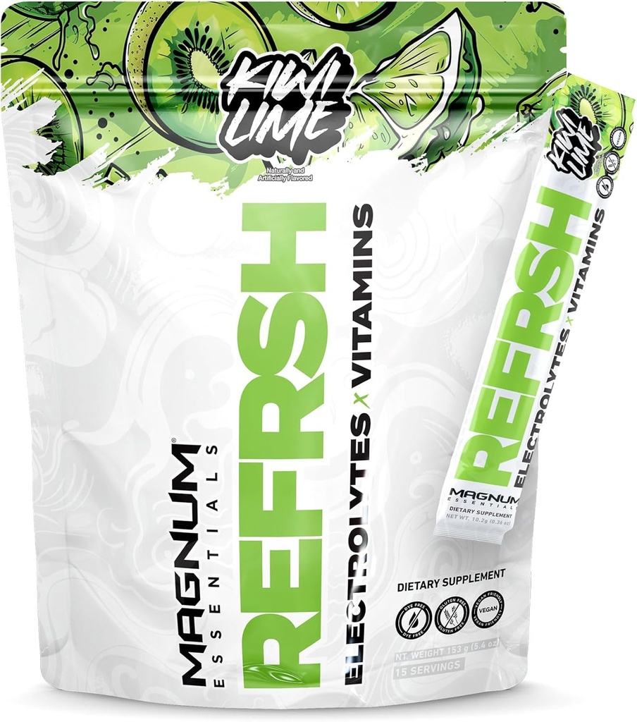 MAGNUM ESSENTIALS REFRSH Electrolytes x Vitaminas 15 Bolsa de servicio - Kiwi Lime