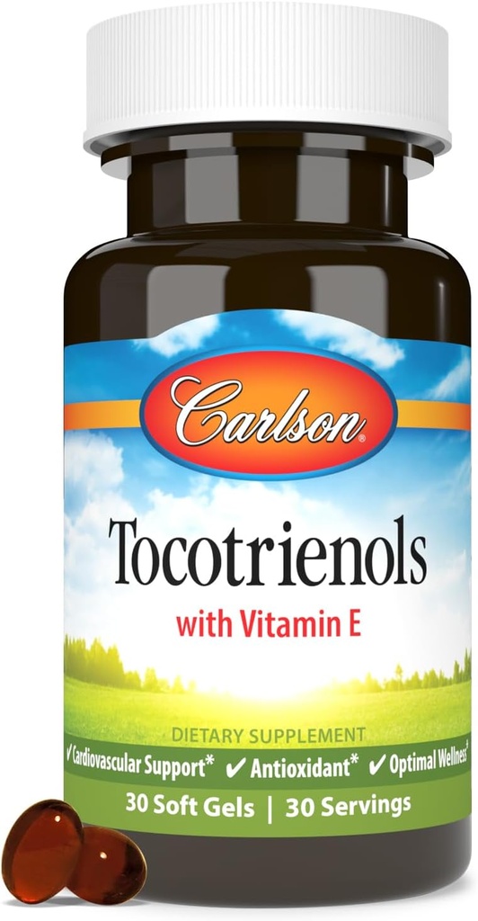 Carlson - Tocotrienols, 40 mg, con vitamina E, Gamma, Alpha, Delta, Beta, Fuente sostenible, 30 Softgels