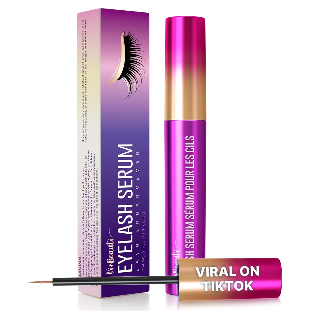 VieBeauti Premium Eyelash Growth Serum: Lash Enhancing Serum with Advanced Formula to Boost Longer Fuller and Thicker Looking Lashes - Vegan &amp; Cruelty-Free for Sensitive Eyes 3mL 3-Month Supply