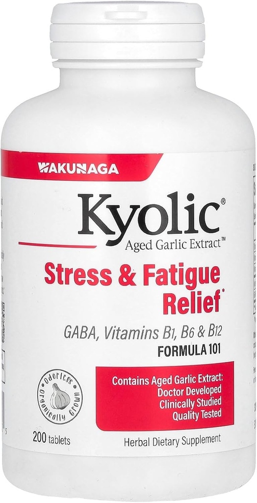 Extracto de ajo envejecido Kyolic Fórmula 101, Stress y Fatigue Relief, 200 Tablets.