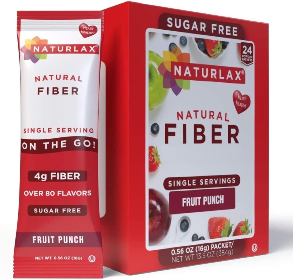 Fruta sin azúcar Pulnch Flavored Psyllium Husk, 24 paquetes de fibra