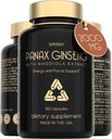 Panax Ginseng y Rhodiola Rosea 2000mg - Korean Ginseng High Strength 60 Capsules - Suplemento Herbal para Hombres y Mujeres - Complejo Energético con Ginseng Extracto Estándarizado 7% Ginsenosides - US Made