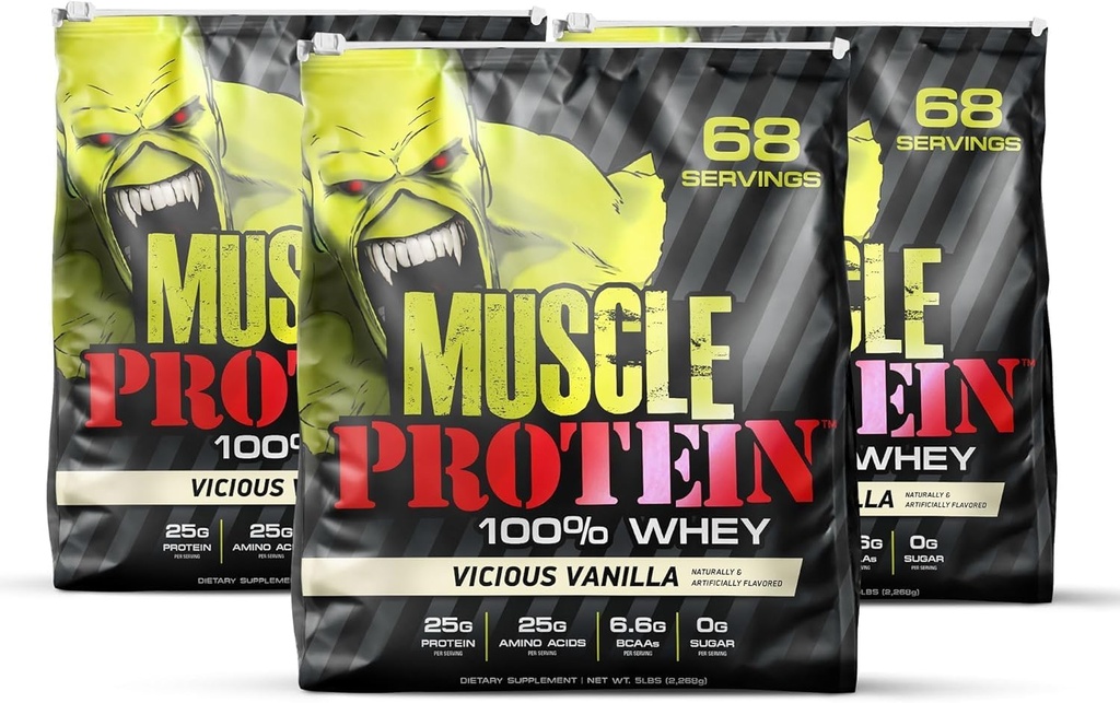 COLOSSAL LABS Muscle Whey Protein Flavored Protein Powder, 25,000mg Amino Acids/Serving, Cold Filtered(Packaging May Vary) (15 Pound (Pack of 3), Vanilla)