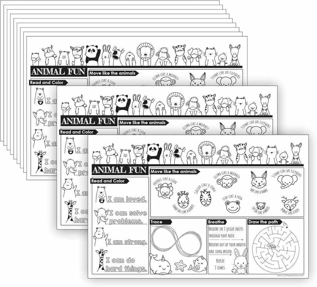 Páginas para colorear animales para niños a granel de actividad Placemats para niños Habilidades motoras brutas, Habilidades de motor finas, Habilidades de motor visual, Actividades de ruptura cerebral, Herramientas para niños con TDAH, Materiales de aprendizaje de autismo