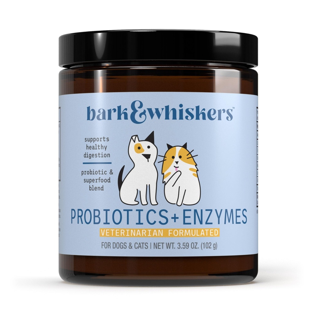 Bark & Whiskers Probiotics + Enzymes - Supports Digestive Health & Immune System - Probiotic Supplement for Cats & Dogs - 60 Scoops
