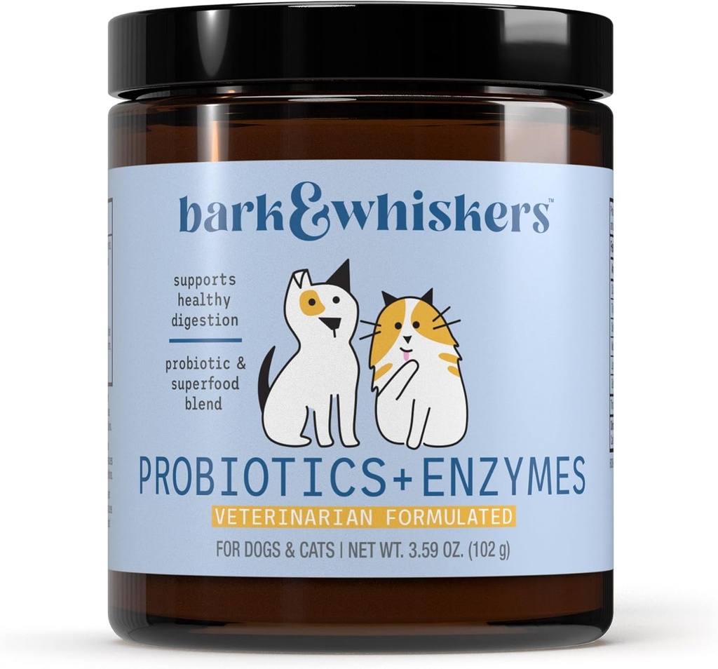 Bark " Whiskers Probióticos + Enzymes - Asistencia Digestive Health & Immune System - Suplemento Probiótico para perros gatos - 60 Scoops