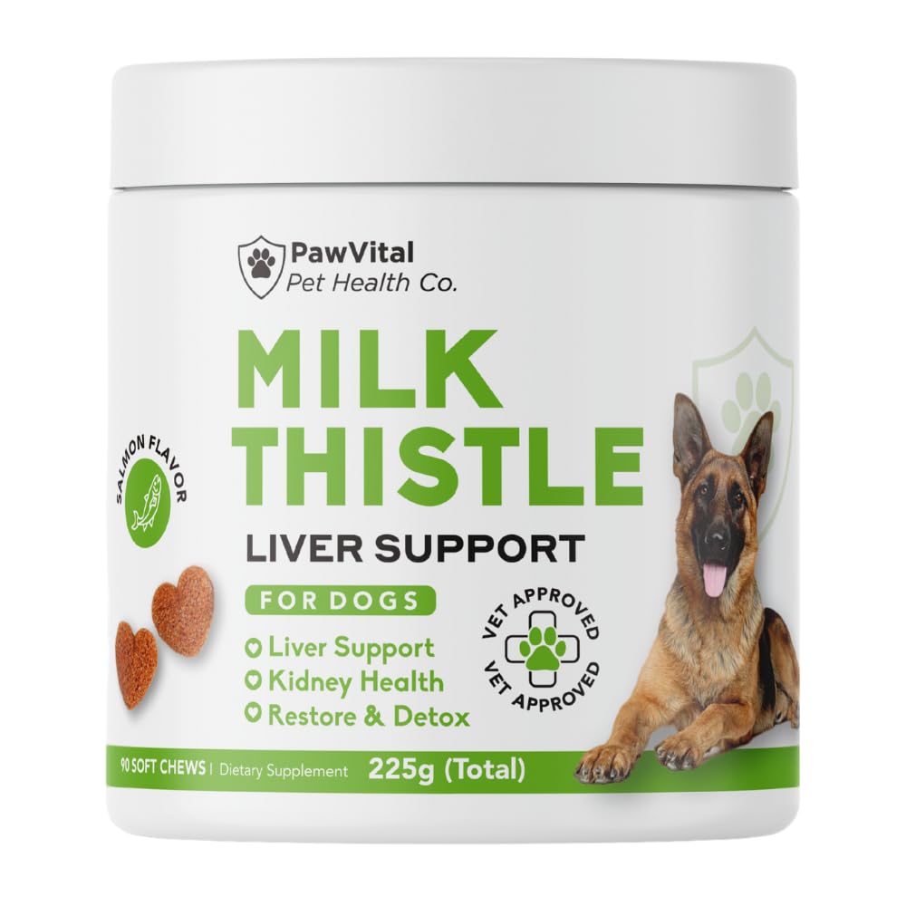 Milk Thistle for Dogs - Max Strength Liver Support Chews, Wild Alaskan Salmon Oil & Curcumin - Kidney Detox & Hepatic Support - Natural Liver Support Chews Made with Real Chicken, Choline & NAC
