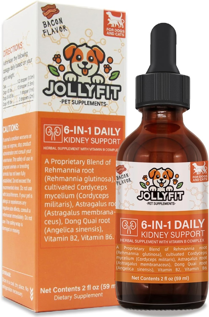 6-en-1 Asistencia para perros y gatos – promueve la función saludable del riñón, el equilibrio fluido de los niveles de energía – Suplemento herbario Formulado veterinario con vitamina B2 &amp; B6 – 2 fl oz (59 ml)