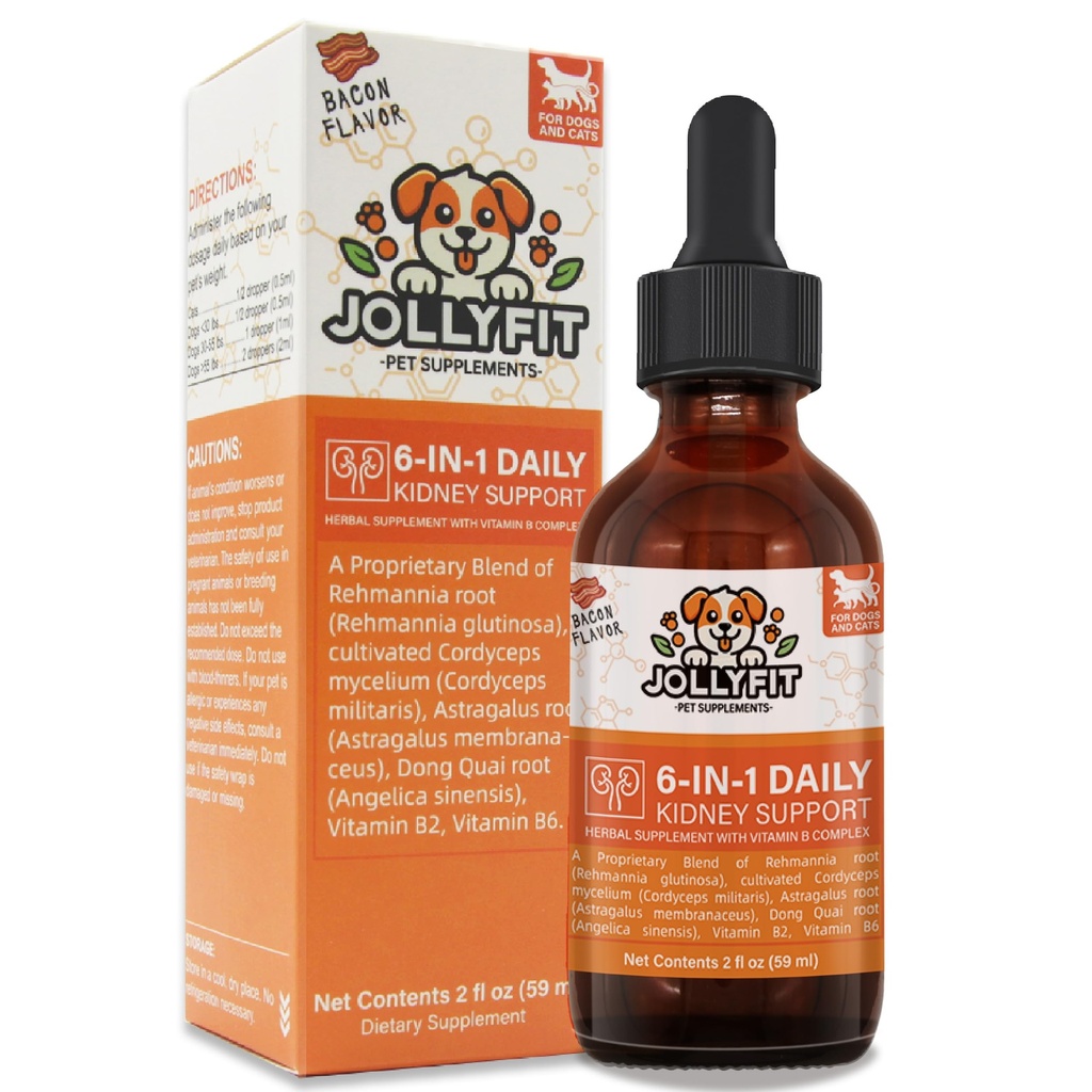 6-en-1 Asistencia para perros y gatos – promueve la función saludable del riñón, el equilibrio fluido de los niveles de energía – Suplemento herbario Formulado veterinario con vitamina B2 &amp; B6 – 2 fl oz (59 ml)