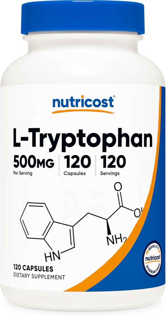 Nutricost L-Tryptophan 500mg, 120 Capsules - con BioPerine, Gluten Free, Non-GMO