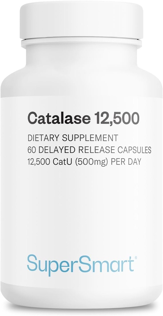Supersmart - Catalase 500mg por día (12500 CatU) - Natural Enzyme - Anti Gray Hair Supplement  Gluten Gratis - 60 cápsulas de liberación retrasadas