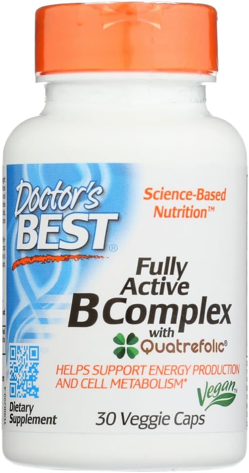 Mejor Complejo de B Activo completo del médico, No GMO, Gratuito de gluten, Vegan, Soy Free, Apoyo a la Producción de Energía, 30 Caps de verduras