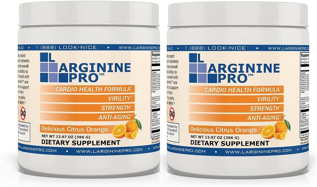 L-ARGININE PRO Silencioso 5,500mg L-Arginine Plus L-Citrulline 1,100mg Orange Powder Drink Mix Suplemento para aumentar la producción de óxido nítrico
