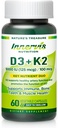 Vitamina D3 5000 UI + K2 MK-7 100mcg – Bone, Heart &amp; Immune Support, Easy to Swallow, 60 cápsulas