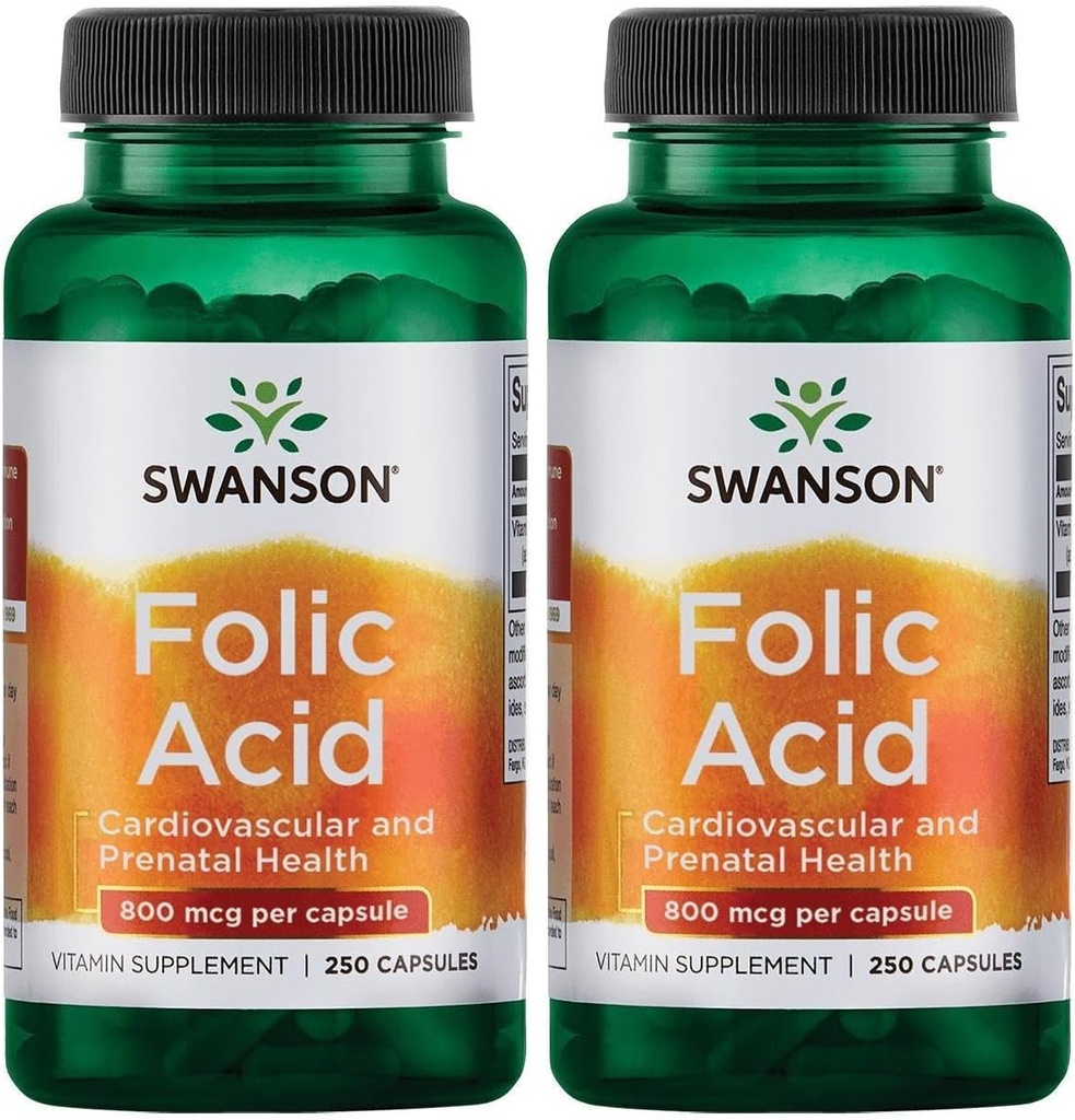 Swanson Folic Acid 800 mcg (1Vitamin 335 mcg Dfe Folate) 250 cápsulas (2 Pack)