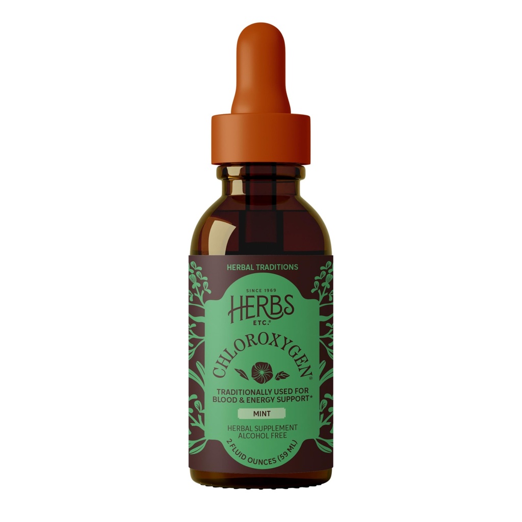 Herbs Etc. ChlorOxygen Chlorophyll Concentrate - Highly-Concentrated Energy Support - Aids Healthy Blood Circulation - Natural Vitality Support - Alcohol-Free - Mint, 2 fl oz (Acerca de 132 Servings)