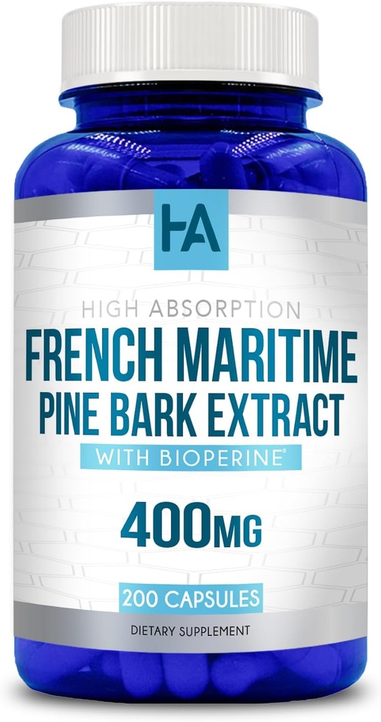 Extracto de pino marítimo francés capsules ← Francés Pine Bark Extracto Suplemento con BioPerine para Absoprción Mejorada Estándarizado a 95% Proanthocyanidins ← Vegan Non-GMO Soy Libre (200 cápsulas)