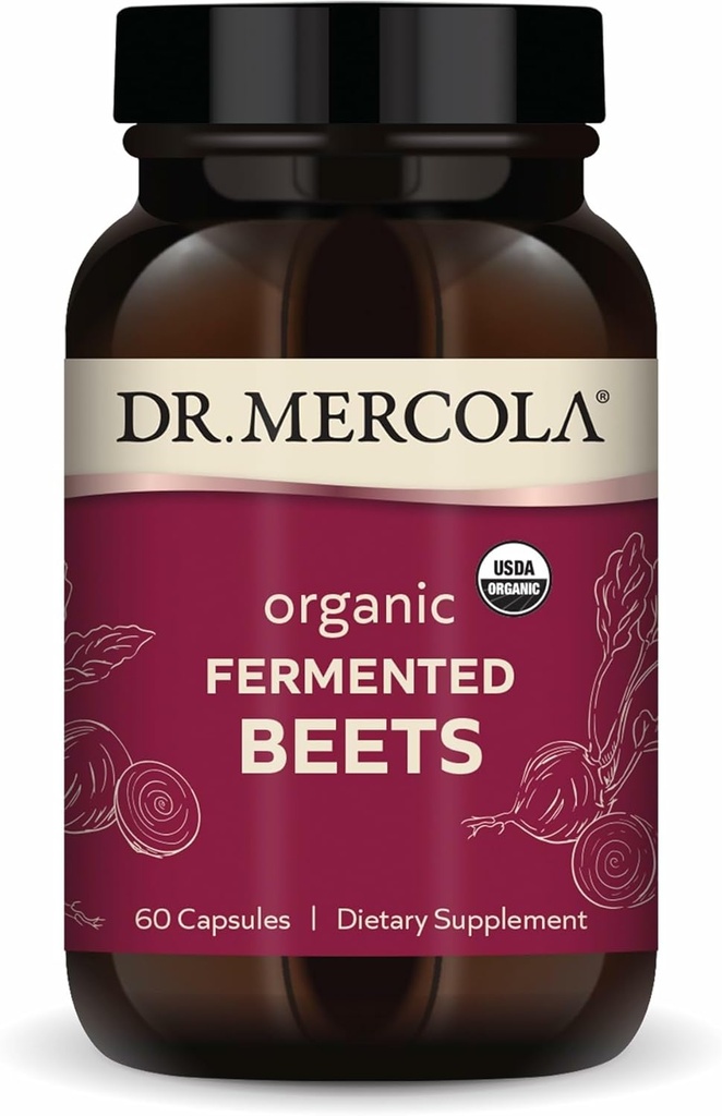 Dr. Mercola Organic Fermented Beets - Nitric Oxide Support - USDA Organic, Non-GMO, Gluten-Free & Soy-Free - 60 Capsules