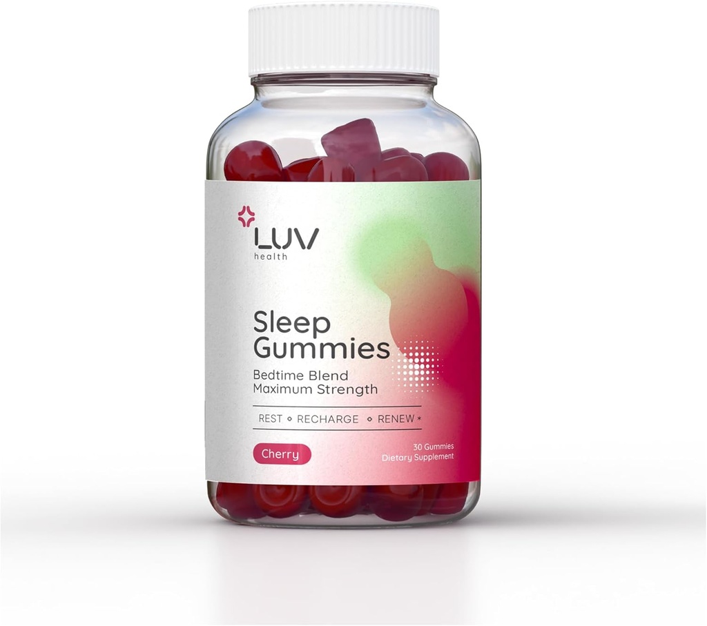 Salud LUV Gummies de sueño – Asistencia natural para dormir con magnesio, L-Theanine, Melatonina, Chamomile " Tart Cherry – Vegan, No GMO, Sin gluten, Suplemento de apoyo al sueño, 30ct