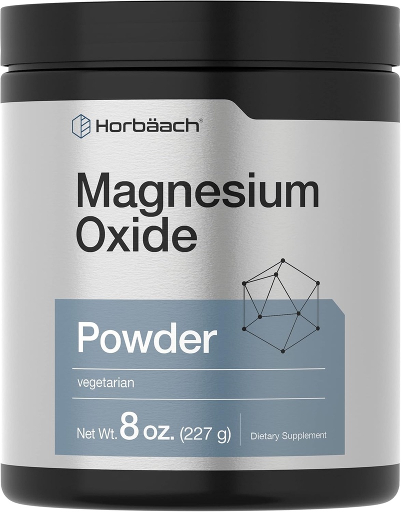 Horbäach Magnesium Oxide Powder TEN 400mg TENER 8 onzas (227 g) TEN VENTA Vegetarian, Non-GMO, y Gluten Free Supplement