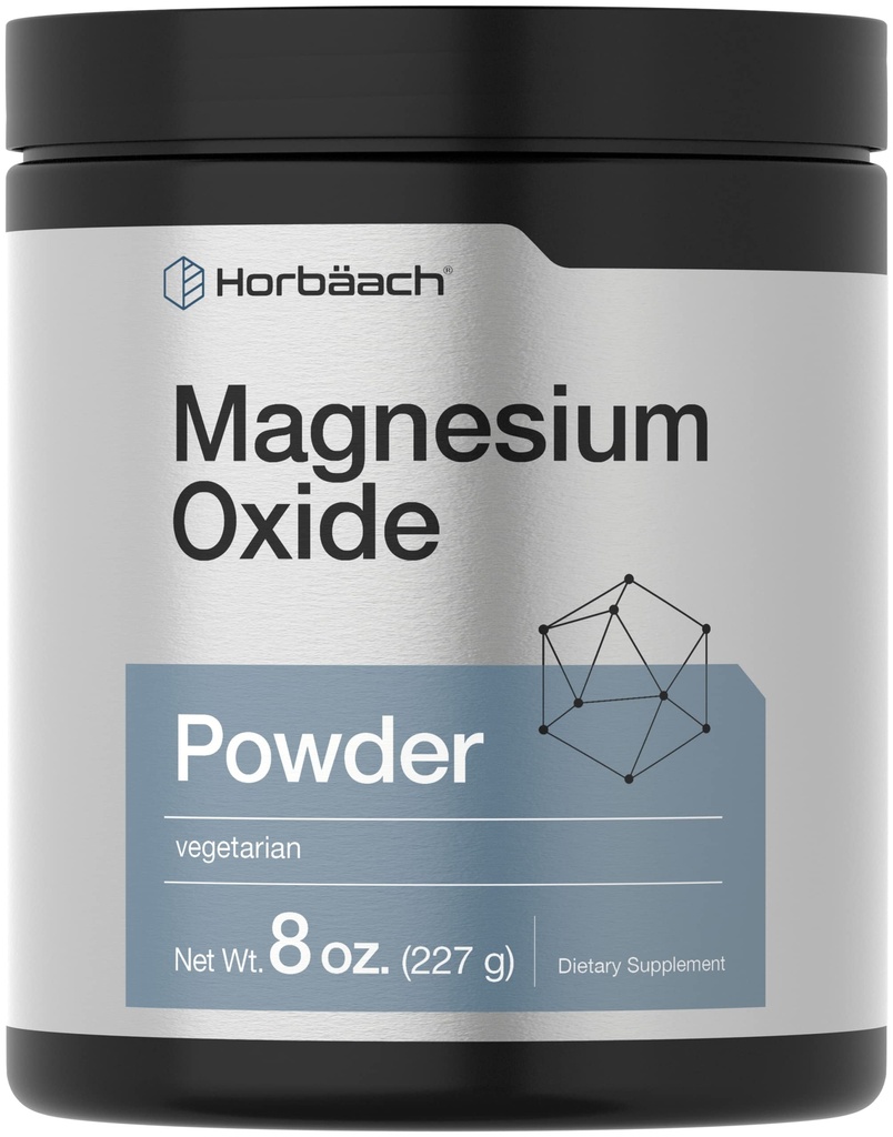 Horbäach Magnesium Oxide Powder TEN 400mg TENER 8 onzas (227 g) TEN VENTA Vegetarian, Non-GMO, y Gluten Free Supplement