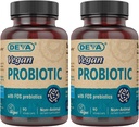 DEVA Vegan Probiótico con FOS Prebióticos Suplemento - 2 Billones CFU con 100 MG de Prebióticos por Servir para Hombres y Mujeres - No-Dairy Gluten Libre - Naturalmente Establo Stable - 90 cápsulas (Pack de 2)
