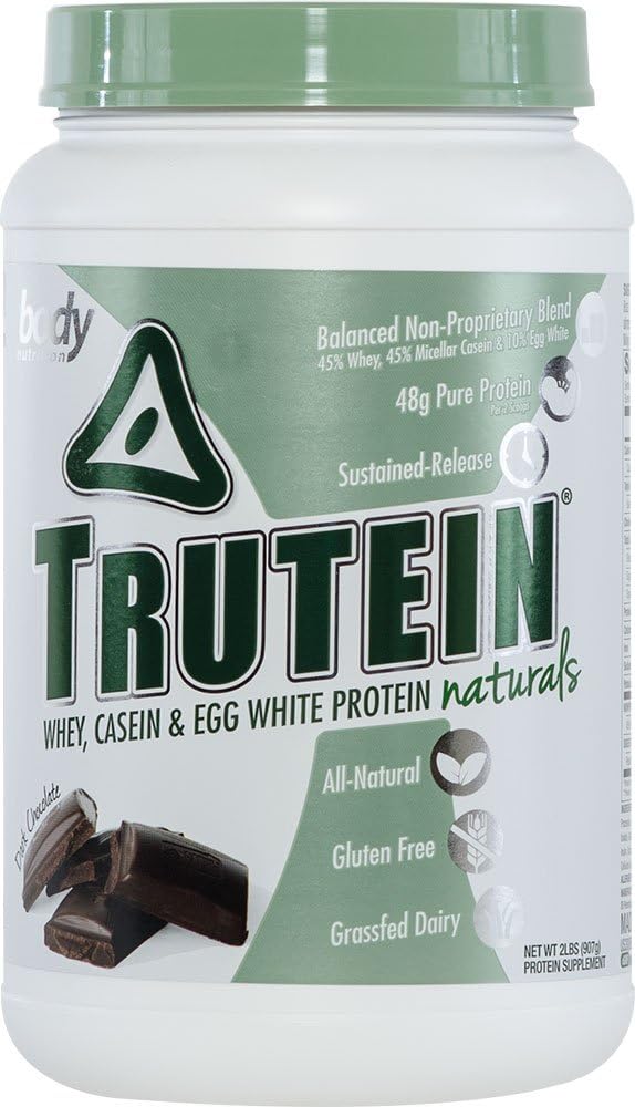 Polvo de proteína de la proteína corporal - Trutein Naturales Chocolate oscuro 2lb Whey, Casein &amp; Egg White - Natural Low Carb Keto Friendly Drink - Lean Muscle Builder, Weight Loss, Workout, Recovery
