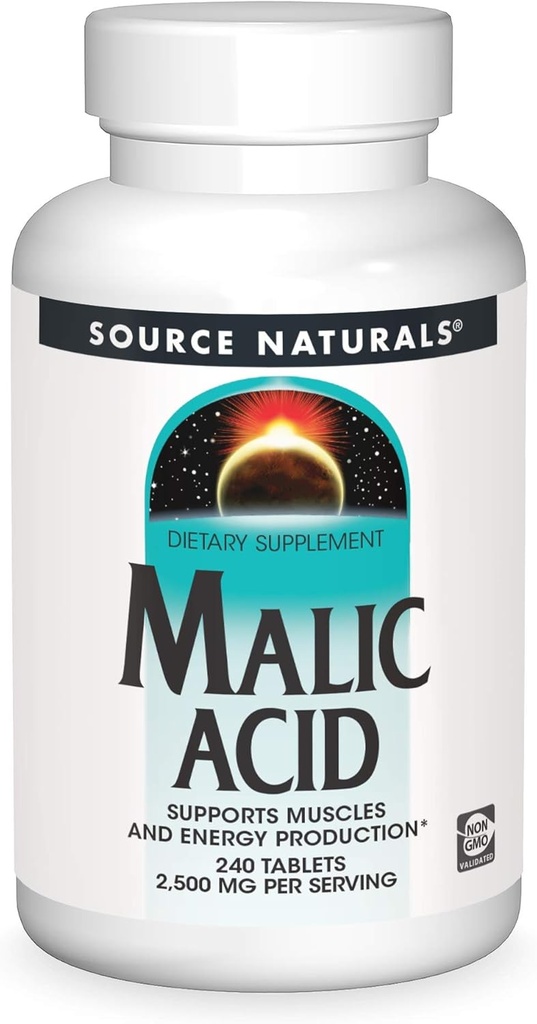 Fuente Naturals Ácido Malic, apoya músculos y producción de energía*, 2.500 mg - 240 Tabletas