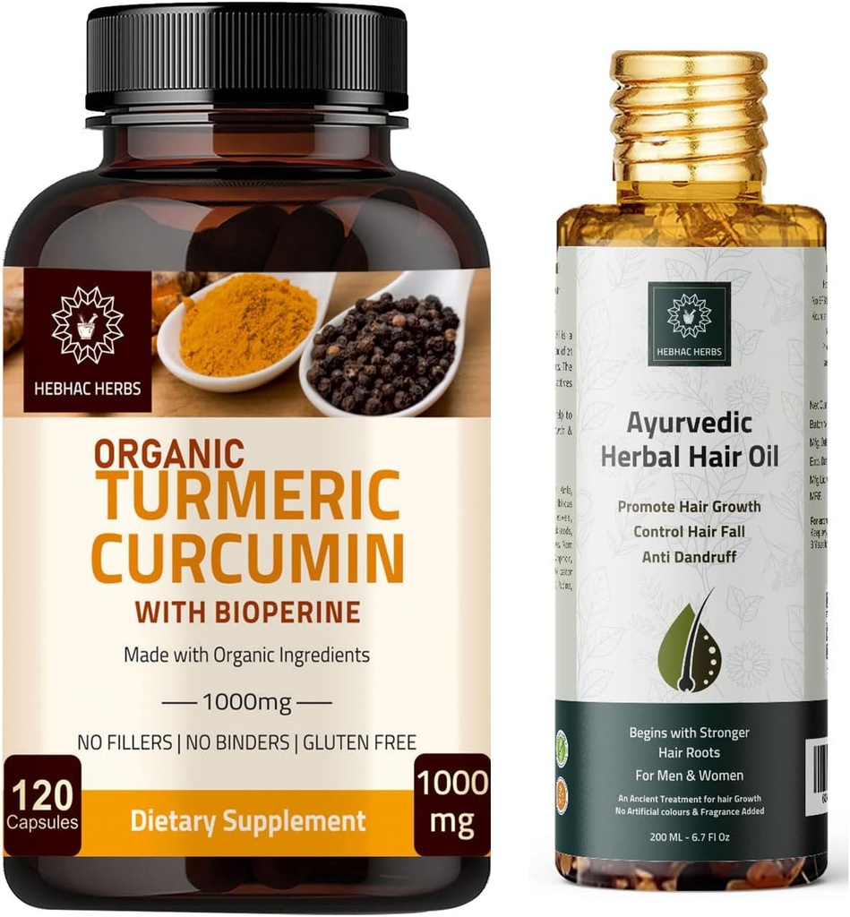 Tormérica Curcumin Capsules y Ayurvedic Herbal Hair Oil