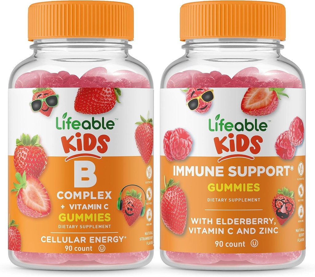 Lifeable B Complex Kids + Immune Support Kids, Gummies Bundle - Great Tasting, Vitamin Supplement, Gluten Free, GMO Free, Chewable Gummy