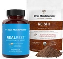 Real Mushrooms RealRest (60ct) Capsules y Reishi Mushroom Powder (45 Servings) Bundle - Mushroom Suplemento para la longevidad, soporte diario de inmuno, sueño mejorado y relajación - Vegan, no GMO