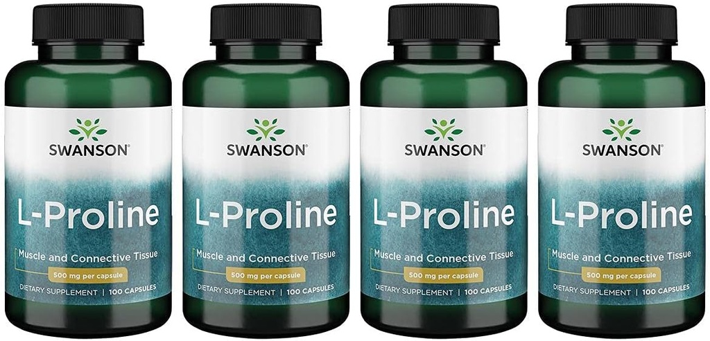 Swanson Amino Acid L-Proline Suplemento dietético Collagen Tissue Connective Soporte 500 mg 100 cápsulas (4 paquete)