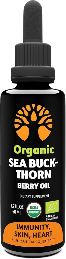 Óleo de Buckthorn de Mar Orgánico – Suministro de 50 días – Omega 7 9 – No GMO, Vegan