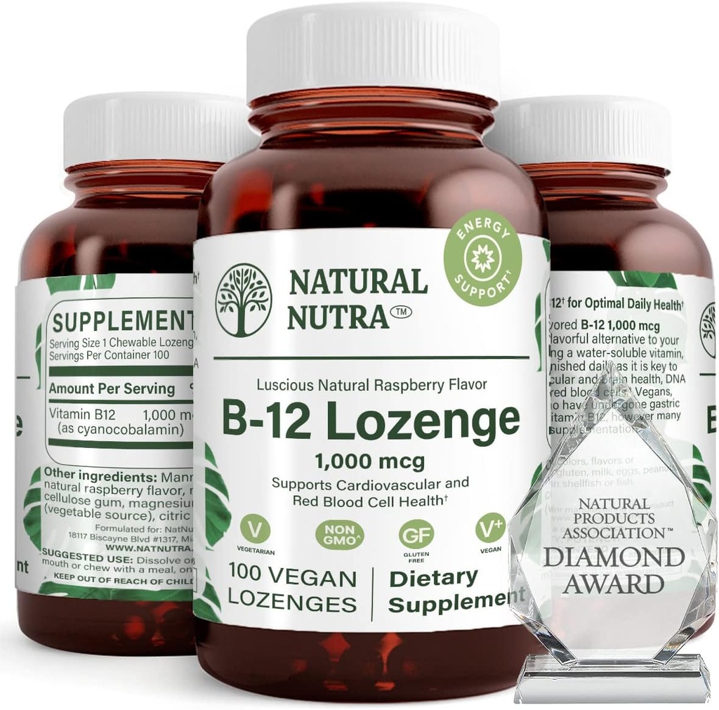 Suplemento Natural Nutra Vitamina B12, ayuda a aumentar los niveles de energía, esencial para el sistema nervioso saludable, ayuda a mejorar el estado de salud mental, apoya el sistema cardiovascular, 100 préstamos