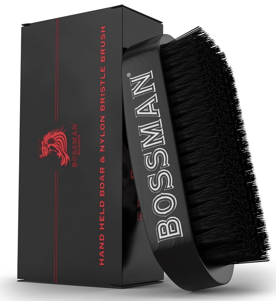 Cepillo de barba Bossman para hombres - Pincel de cuello de mano & cepillo de níquel - Cepillo de desenganche para la barba y cuidado del cabello