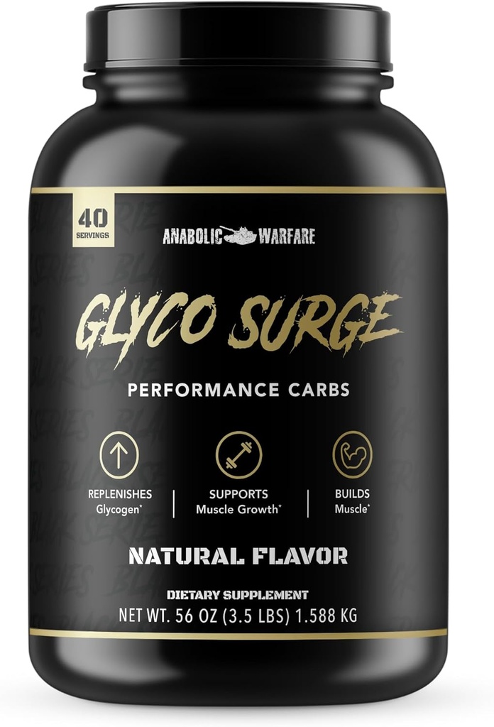 Glyco Surge Glycogen Suplemento Carbs para ayudar el crecimiento del músculo magro, recuperación del entrenamiento post y resistencia* (Natural – 40 Servimientos)
